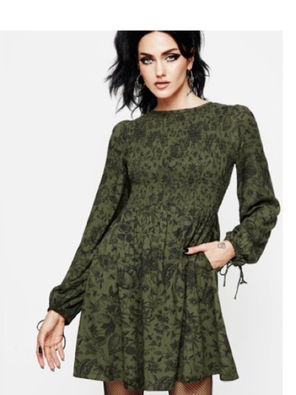 DISTURBIA - Meadow Flowers Floral Print Mini Dress -  long sleeve